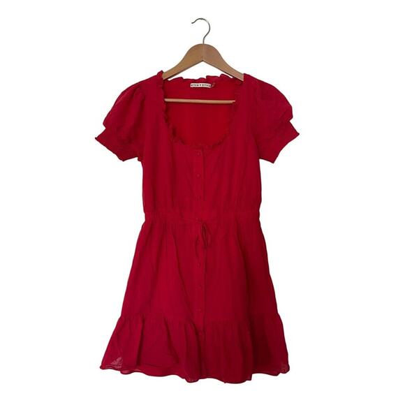 Alice + Olivia Avi Cotton Button Down Ruched Waist Mini Dress Size 2 - Picture 6 of 9